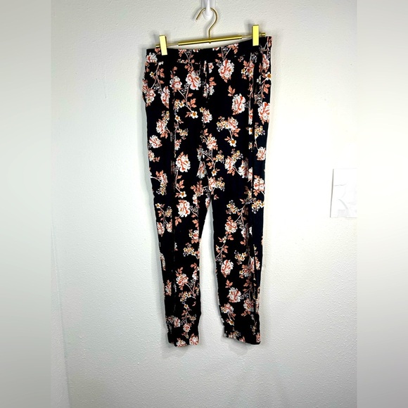 🌸 Lascana Venus Floral Jogger Pants Women’s Medium Boho Black Lounge Stretchy C - Picture 1 of 5